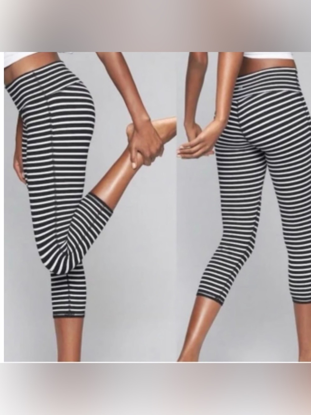 Athleta Black & White Striped Crop Leggings size xs